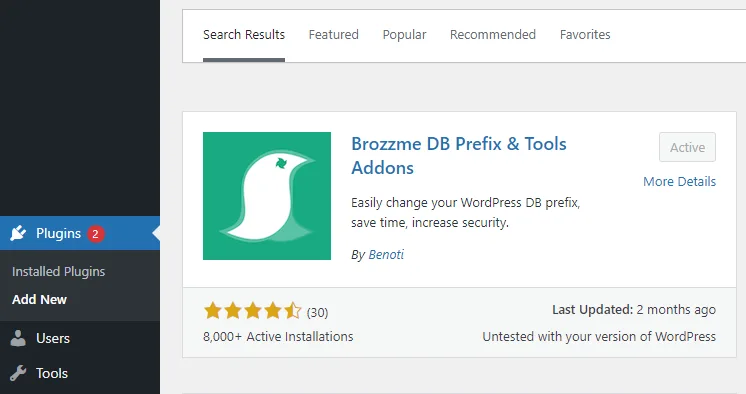 كيفية تغيير Table Prefix في قاعدة بيانات ووردبريس للمبتدئين 2 Brozzme DB Prefix & Tools Addons