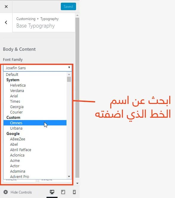 إضافة خط مخصص إلى موقع ووردبريس "للمبتدئين" 6 choos u font