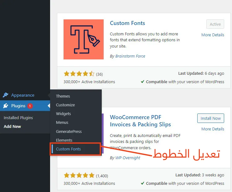 إضافة خط مخصص إلى موقع ووردبريس "للمبتدئين" 2 custom fonts as